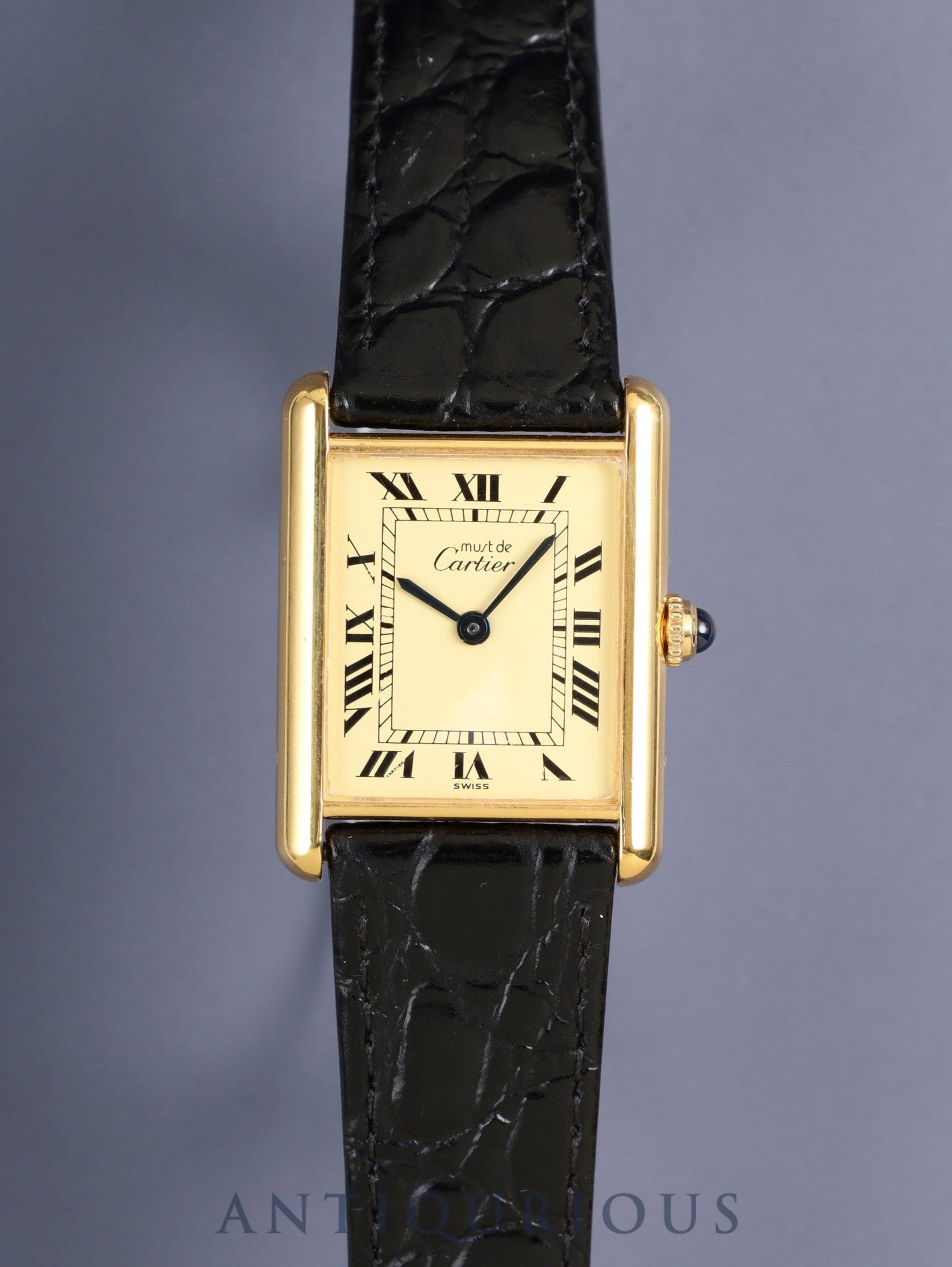 カルティエ マストタンク LM 590005 クォーツ Cal.90 SV925 革 純正ピンバックル（GP）アイボリーローマン文字盤（SWISS表記）オーバーホール済み 新品仕上げ済み