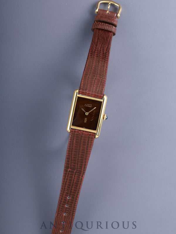 カルティエ マストタンク LM 手巻き Cal.78-1 SV925 革 純正ピンバックル（GP）マホガニー文字盤（SWISS表記）オーバーホール済み 新品仕上げ済み