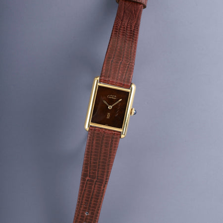 カルティエ マストタンク LM 手巻き Cal.78-1 SV925 革 純正ピンバックル（GP）マホガニー文字盤（SWISS表記）オーバーホール済み 新品仕上げ済み