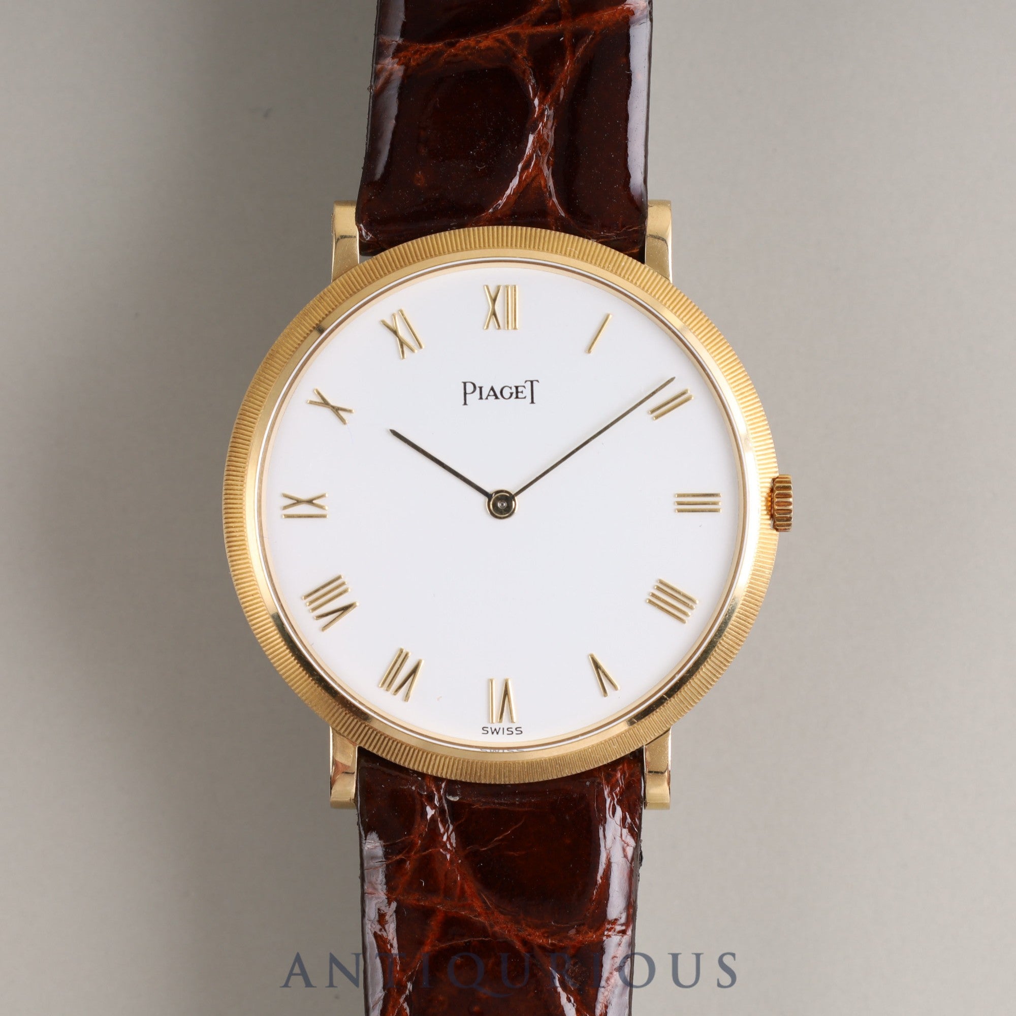 PIAGET ROUND 9023 Manual winding Cal.9P2 YG Leather Genuine buckle (750) White dial Box Warranty (1991)