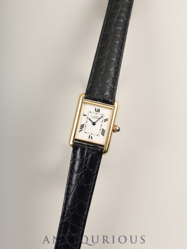 Cartier Must Tank MM W1013654 / 2415 Quartz Caliber 057 SV925 Leather Strap with Genuine D-Clasp (GP) White Roman Dial (SWISS MADE Marking) Overhauled