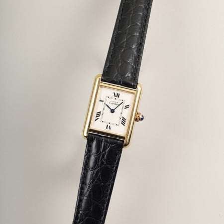 カルティエ マストタンク MM W1013654 / 2415 クォーツ Cal.057 SV925 革 純正Dバックル（GP） ホワイト飛びローマン文字盤（SWISS MADE表記） オーバーホール済み