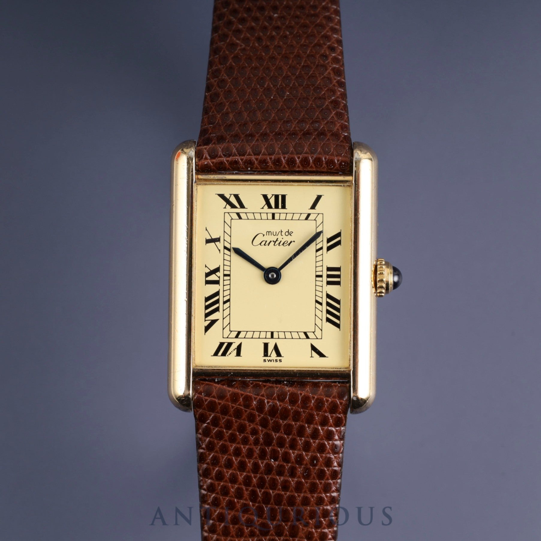 Cartier Must Tank LM 590005 Quartz Cal.90 SV925 Leather Genuine Buckle (GP) Ivory Roman Dial Overhauled