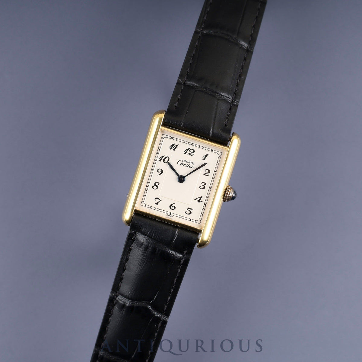 Cartier Must Tank LM 590005 Quartz Caliber - SV925 Leather Strap with Genuine D-Buckle (GP) Arabic Dial Circa 1982-1995 Overhauled and Finished to New