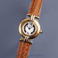 Cartier Must Colisee 590002 Quartz Caliber 90.06 SV925 Leather Watch with Genuine D-Buckle (GP) Side Trinity Dial Overhauled