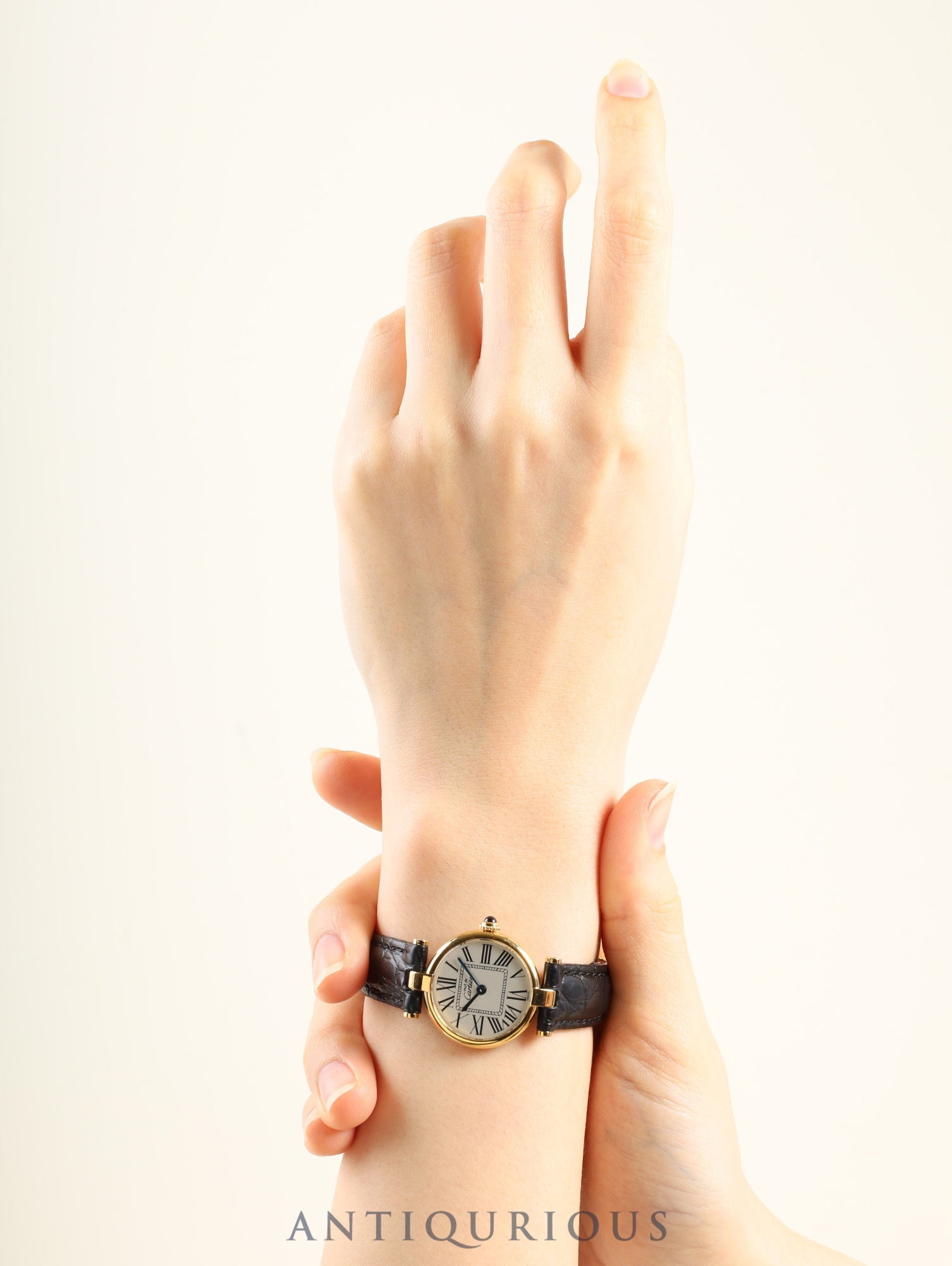 Cartier Must Vendôme VLC SM 1851 Quartz Caliber 90 SV925 Leather Watch with Genuine D-buckle and Opalescent Dial, Overhauled