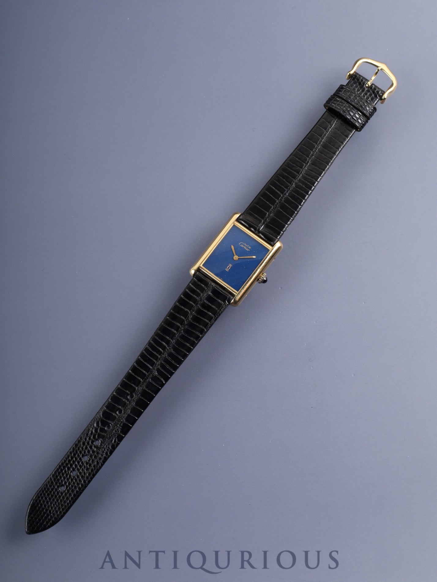 カルティエ マストタンク LM 手巻き Cal.78-1 SV925 革 純正尾錠（GP）ラピスラズリ文字盤（SWISS表記）1976年頃～1980年代初期頃 オーバーホール済み