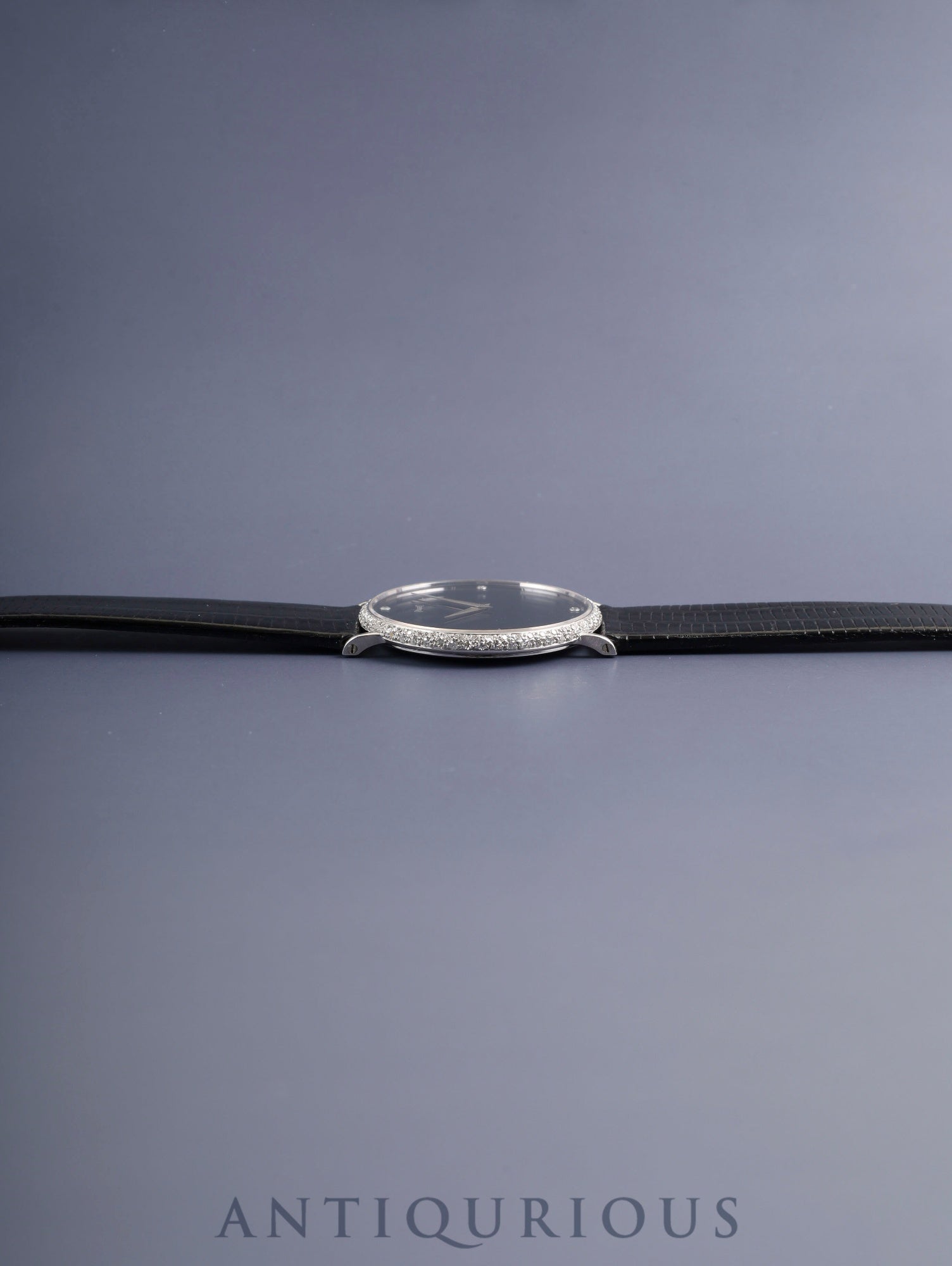 Piaget Round 9037 Manual Winding Cal.9P2 750WG Leather Original Pin Buckle (750WG) Black / Diamond Dial Box Original Leather Strap Overhauled