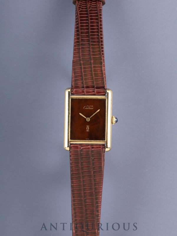 カルティエ マストタンク LM 手巻き Cal.78-1 SV925 革 純正ピンバックル（GP）マホガニー文字盤（SWISS表記）オーバーホール済み