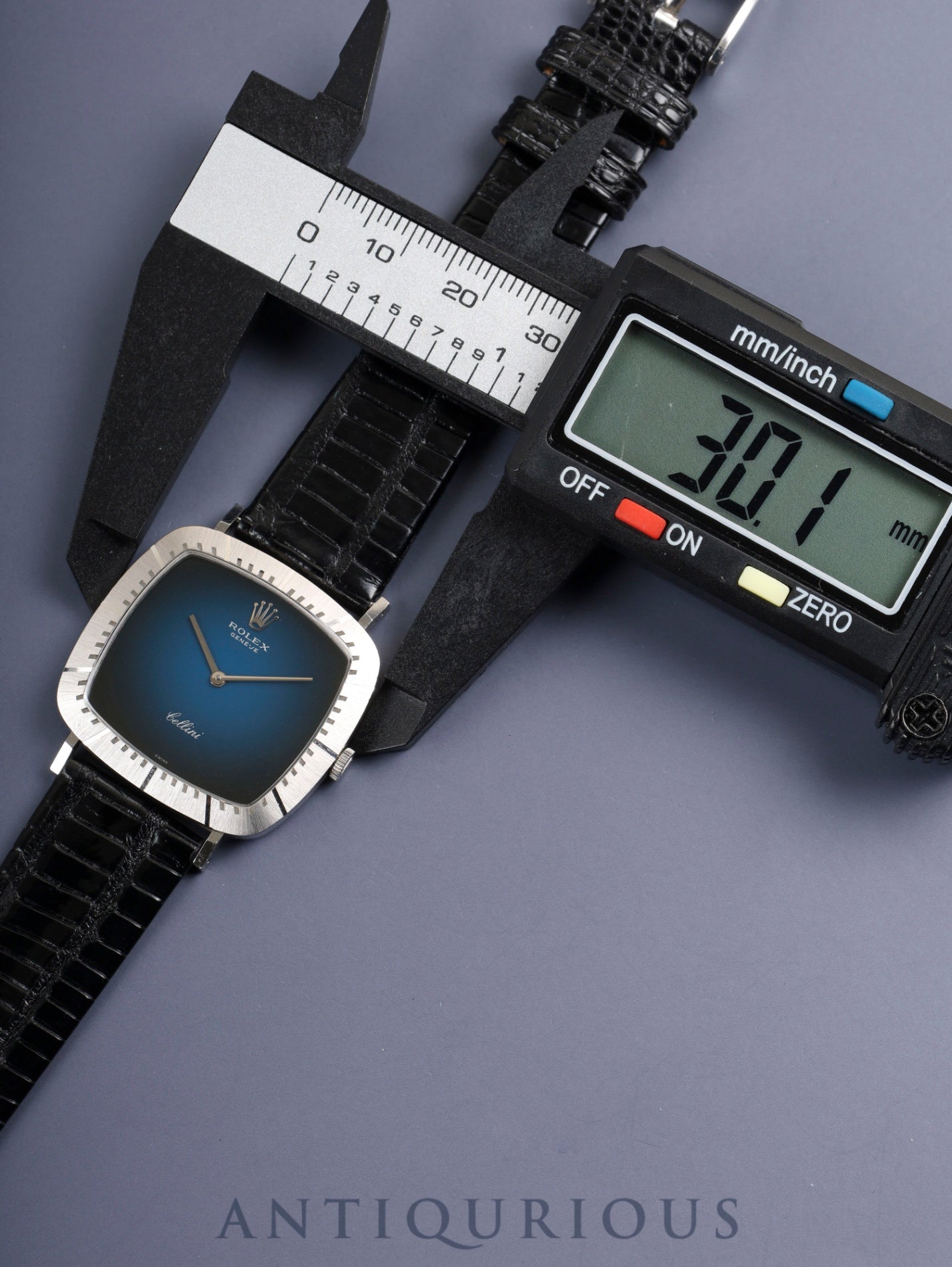 ロレックス チェリーニ 4084 手巻き Cal.1600 革 750WG 純正ピンバックル（SS）ネイビー文字盤 41番台（1974年）オーバーホール済み