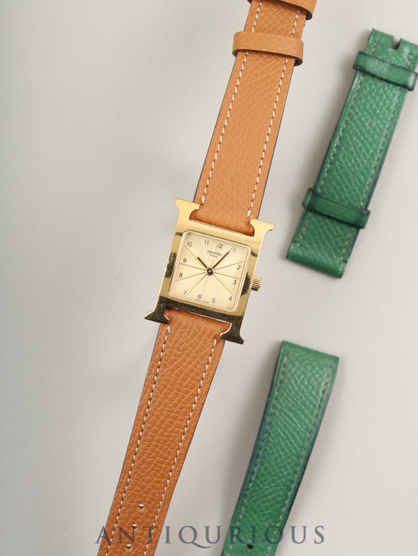 エルメス Hウォッチ HH1.210 クォーツ SS/GP  革 純正尾錠（GP）シャンパン文字盤 純正革ベルト（□A刻印：1997年）オーバーホール済み