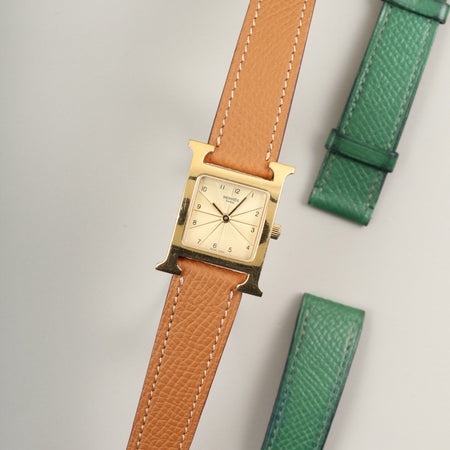 エルメス Hウォッチ HH1.210 クォーツ SS/GP  革 純正尾錠（GP）シャンパン文字盤 純正革ベルト（□A刻印：1997年）オーバーホール済み