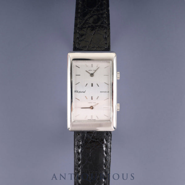 Chopard Dual Time 2240 Quartz Caliber - 18K Genuine Leather Strap Genuine Stainless Steel Buckle Silver Dial Overhauled