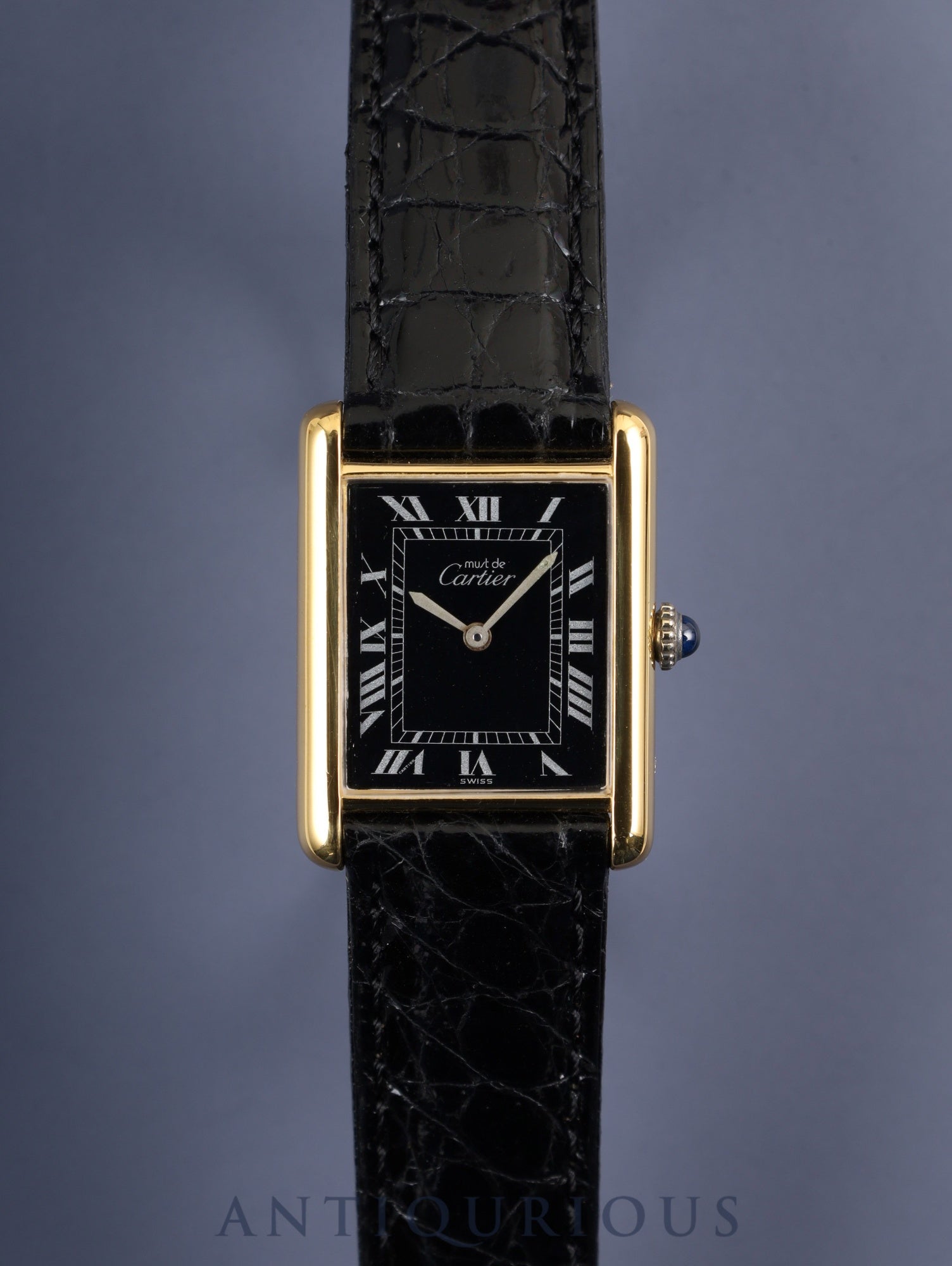 カルティエ マストタンク LM 手巻き Cal.- SV925 革 純正尾錠（GP）ブラックローマン文字盤 1976年頃～1981年頃 オーバーホール済み 新品仕上げ済み