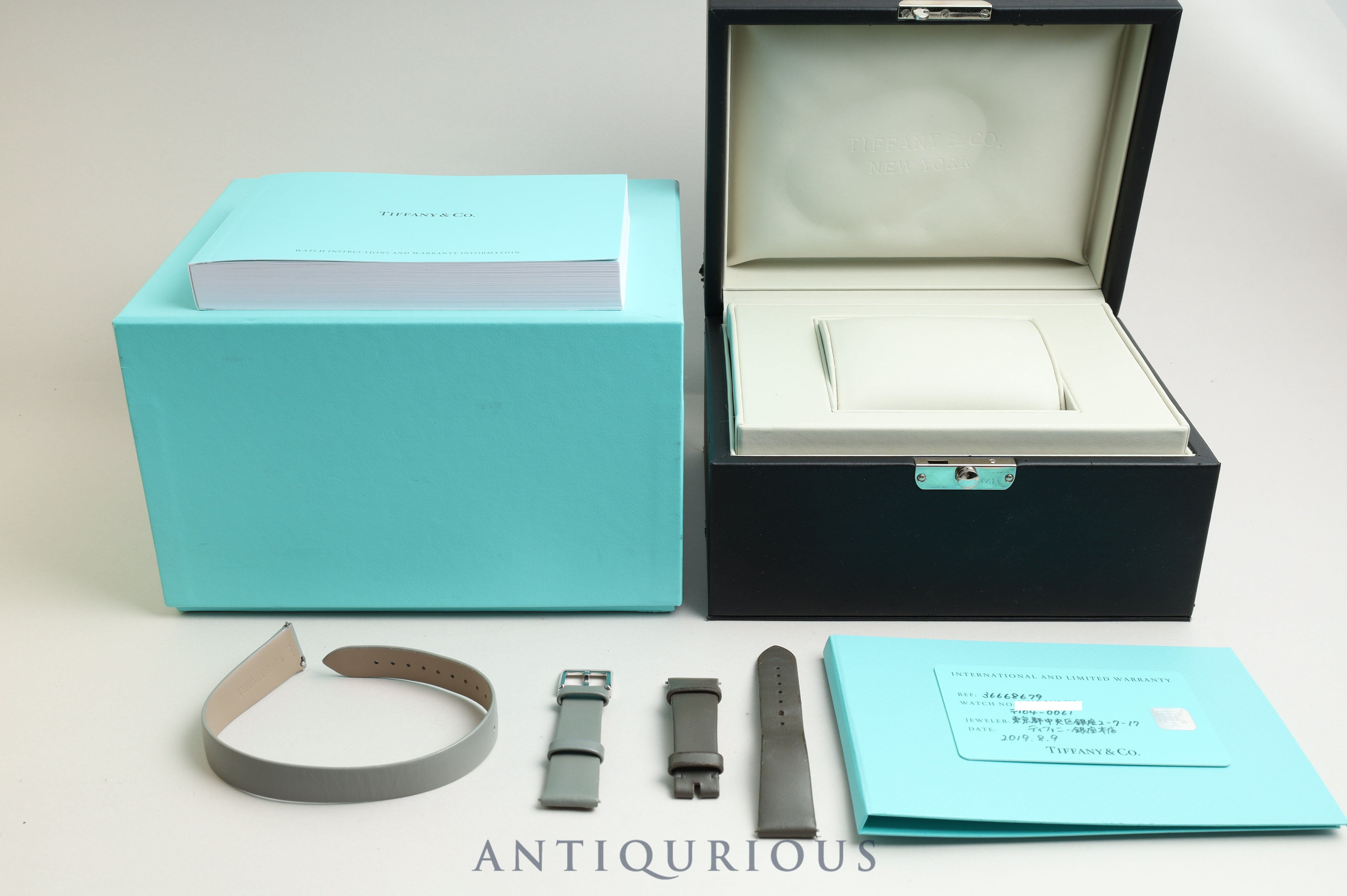 Tiffany East West Mini 36668679 Quartz Tiffany Blue Dial Stainless Steel Leather Box Warranty Card Genuine Leather Strap Included