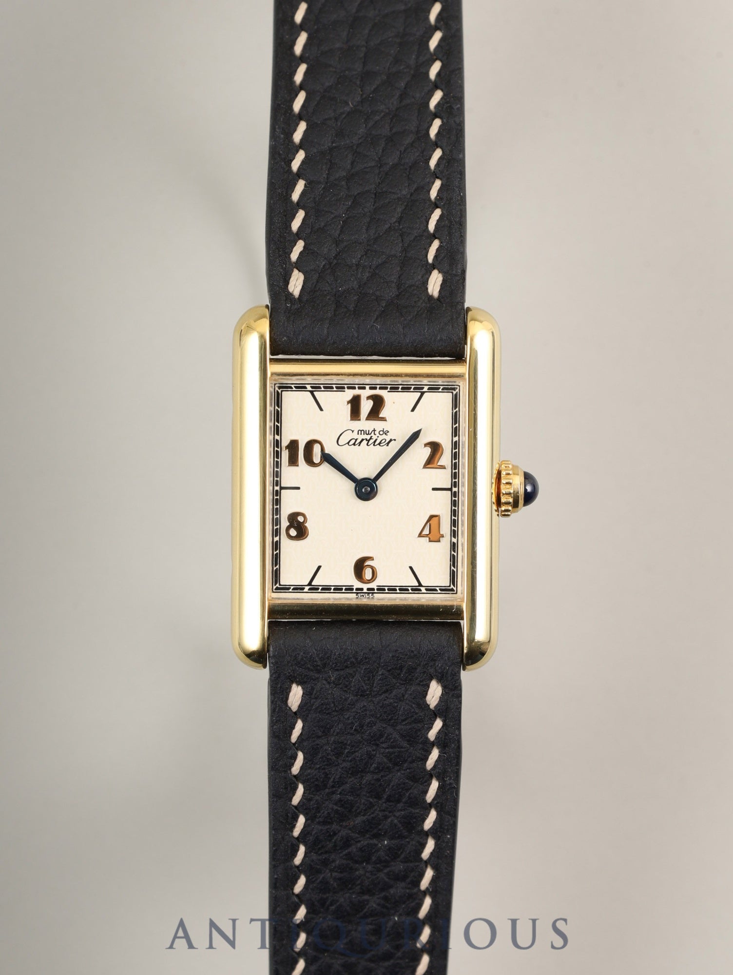 カルティエ マストタンク SM 5057001 クォーツ Cal.057 SV925 革 純正尾錠（GP）飛びアラビアCC文字盤 1982年頃～1995年頃 オーバーホール済み 新品仕上げ済み
