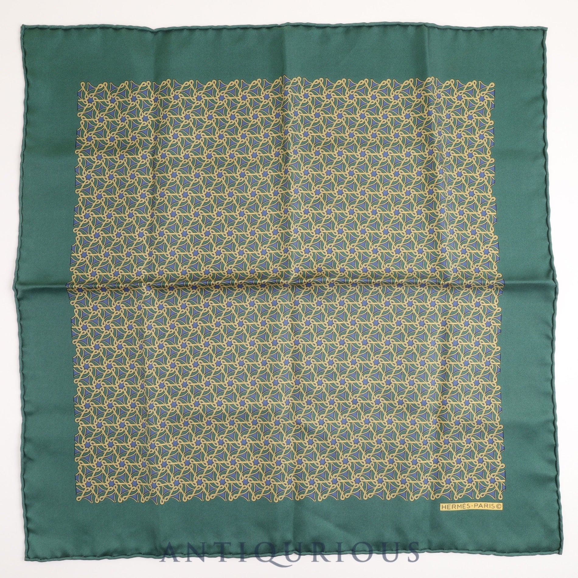 HERMES Scarf CARRES45 Green geometric pattern SILK100%