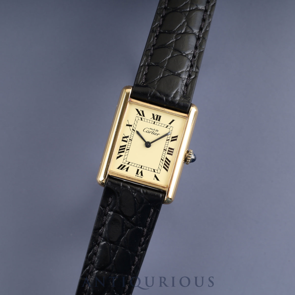 Cartier Must Tank LM Manual Winding SV925 Leather Watch with Genuine GP Buckle, Ivory Roman Dial, Overhauled