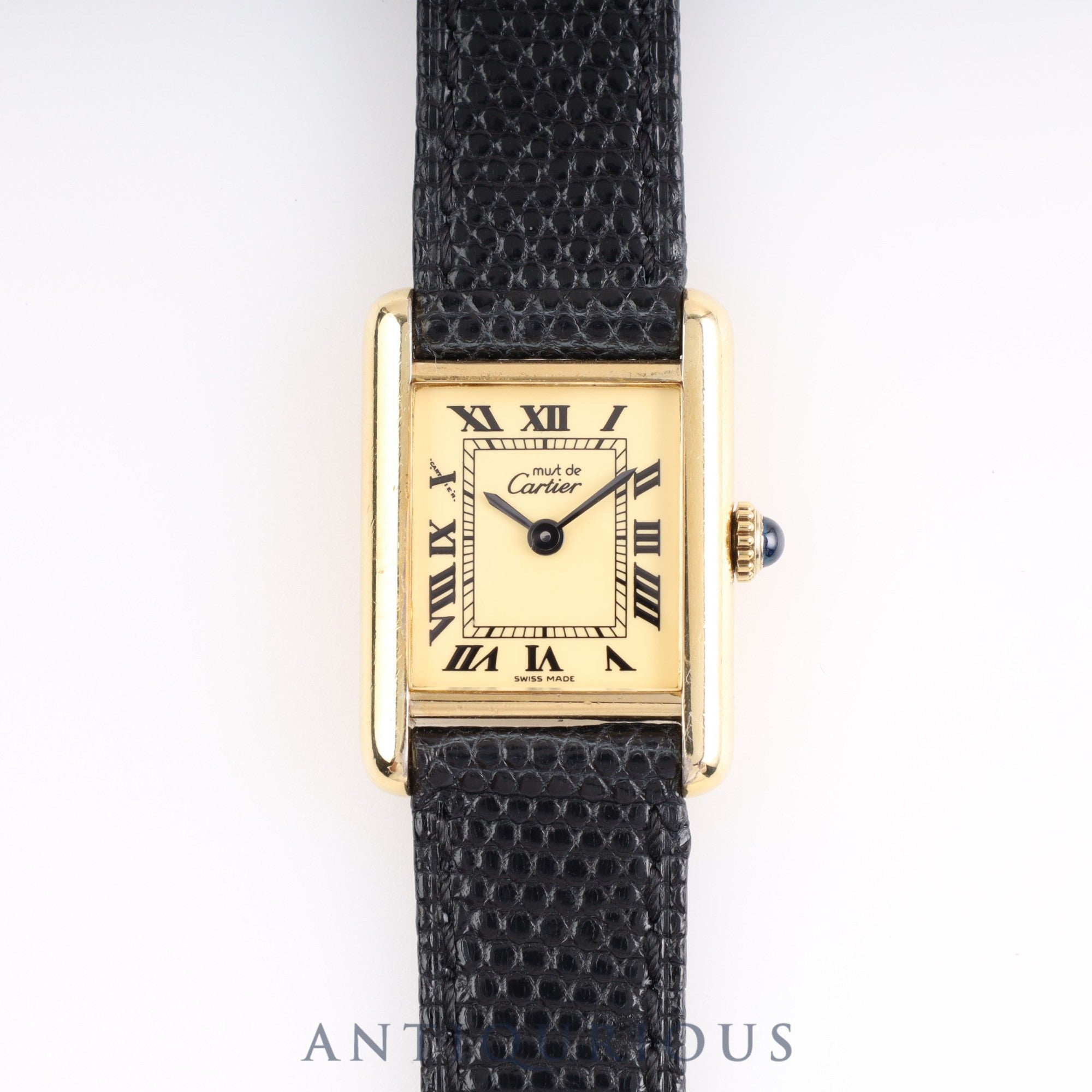 CARTIER Must Tank SM Manual winding SV925 Leather Genuine buckle (GP) Ivory Roman dial Cartier boutique complete service