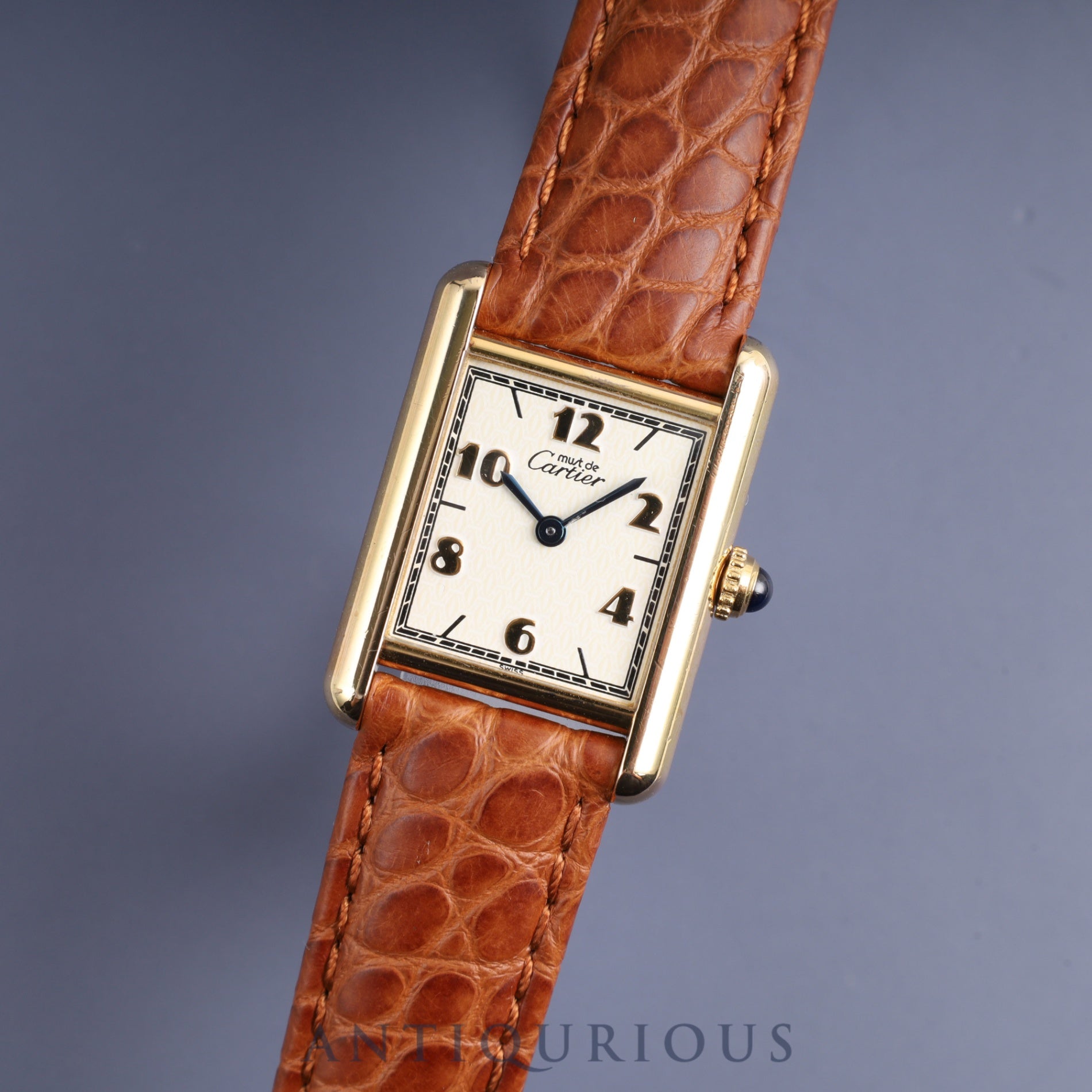 Cartier Must Tank SM W1008354 / 1613 Quartz Cal.057 SV925 Leather Genuine D Buckle (GP) Flying Arabic CC Dial Overhauled