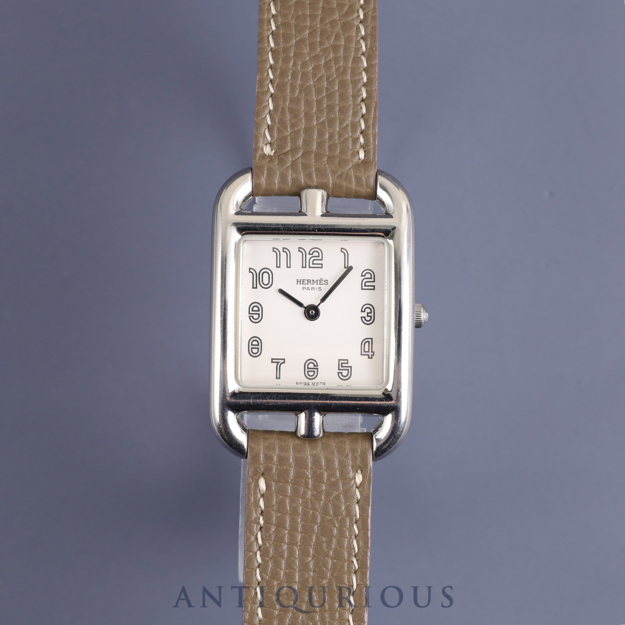 Hermes Cape Cod CC1.210 Quartz Cal.976.001 SS Leather Genuine Buckle (SS) Silver Arabic Dial Box Overhauled