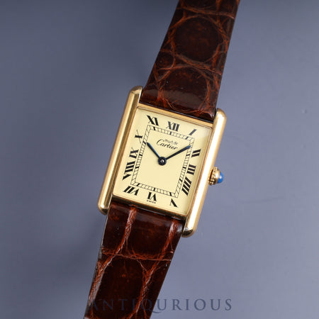 Cartier Must Tank LM 590005 Quartz Cal.90 SV925 Leather Genuine Buckle (GP) Ivory Roman Dial Overhauled