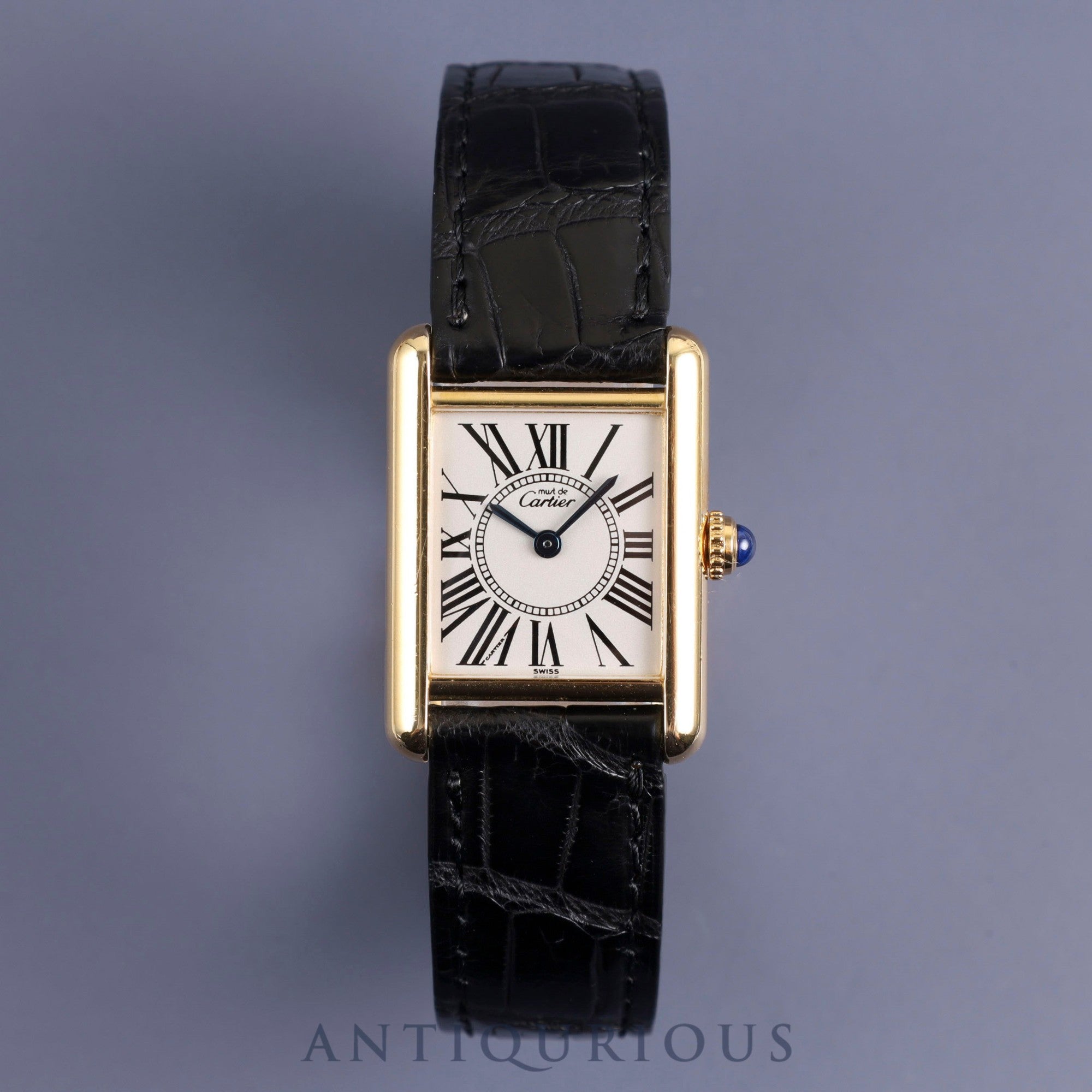 Cartier Must Tank SM W1005554 / 5057001 Quartz SV925 Leather Genuine D-buckle (GP) Opalan dial Warranty (1997) Complete service (full maintenance) completed at Cartier boutique