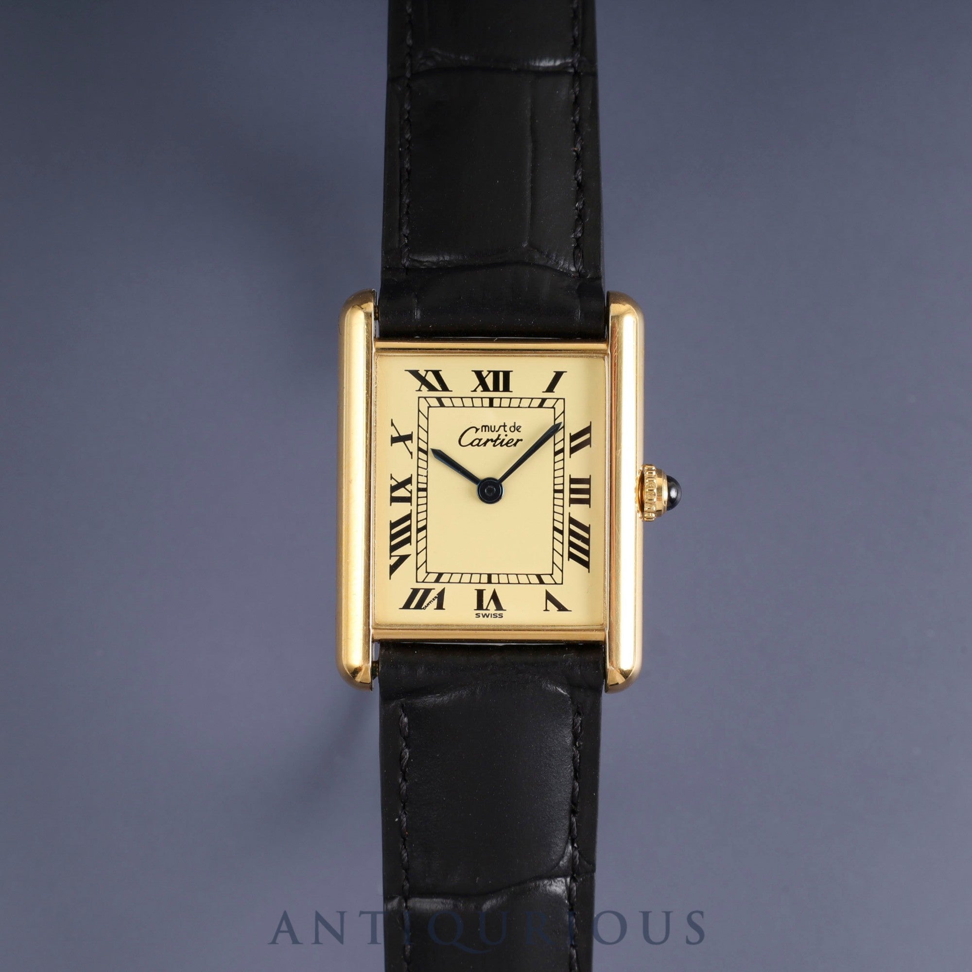 Cartier Must Tank LM 1615 / W1002754 Quartz Cal.90 SV925 Leather Genuine D-buckle (GP) Ivory Roman dial Box Booklet Warranty (1997)
