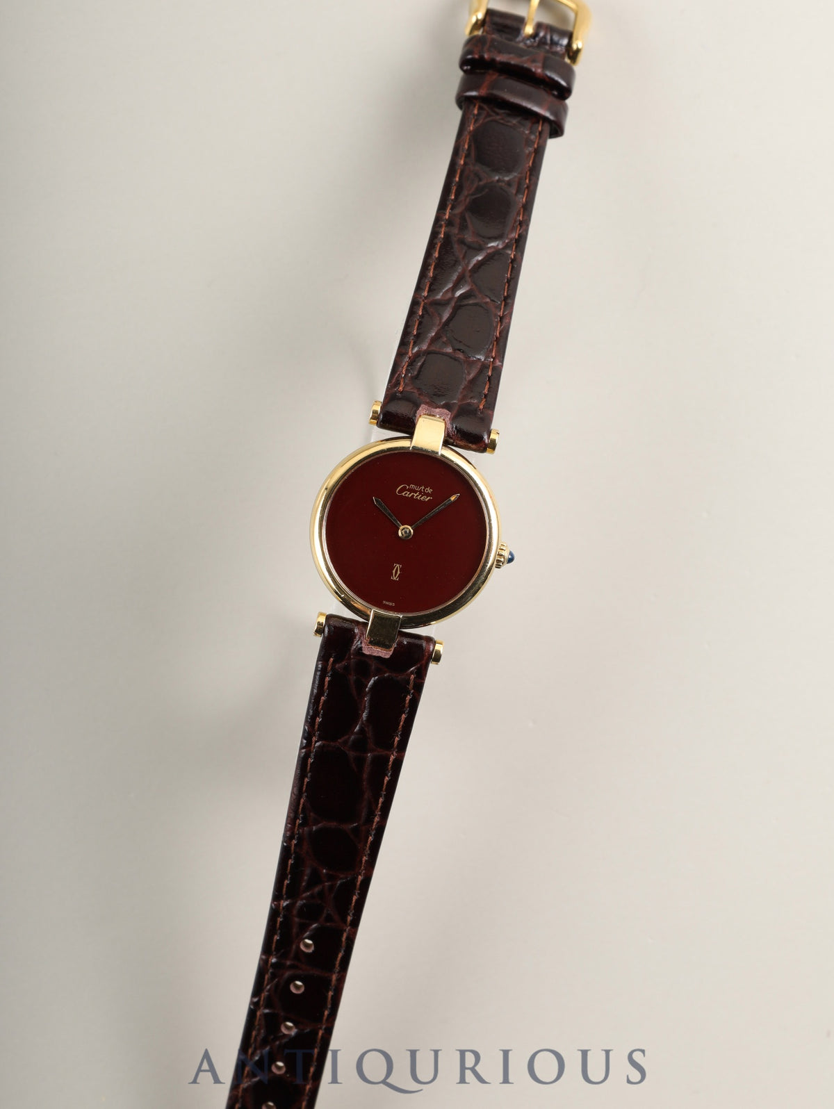 Cartier Must Vendôme VLC SM 18 Quartz Cal.81 SV925 Leather Genuine Pin Buckle (GP) Garnet Dial Bordeaux Dial Box Booklet Warranty (1987) Overhauled