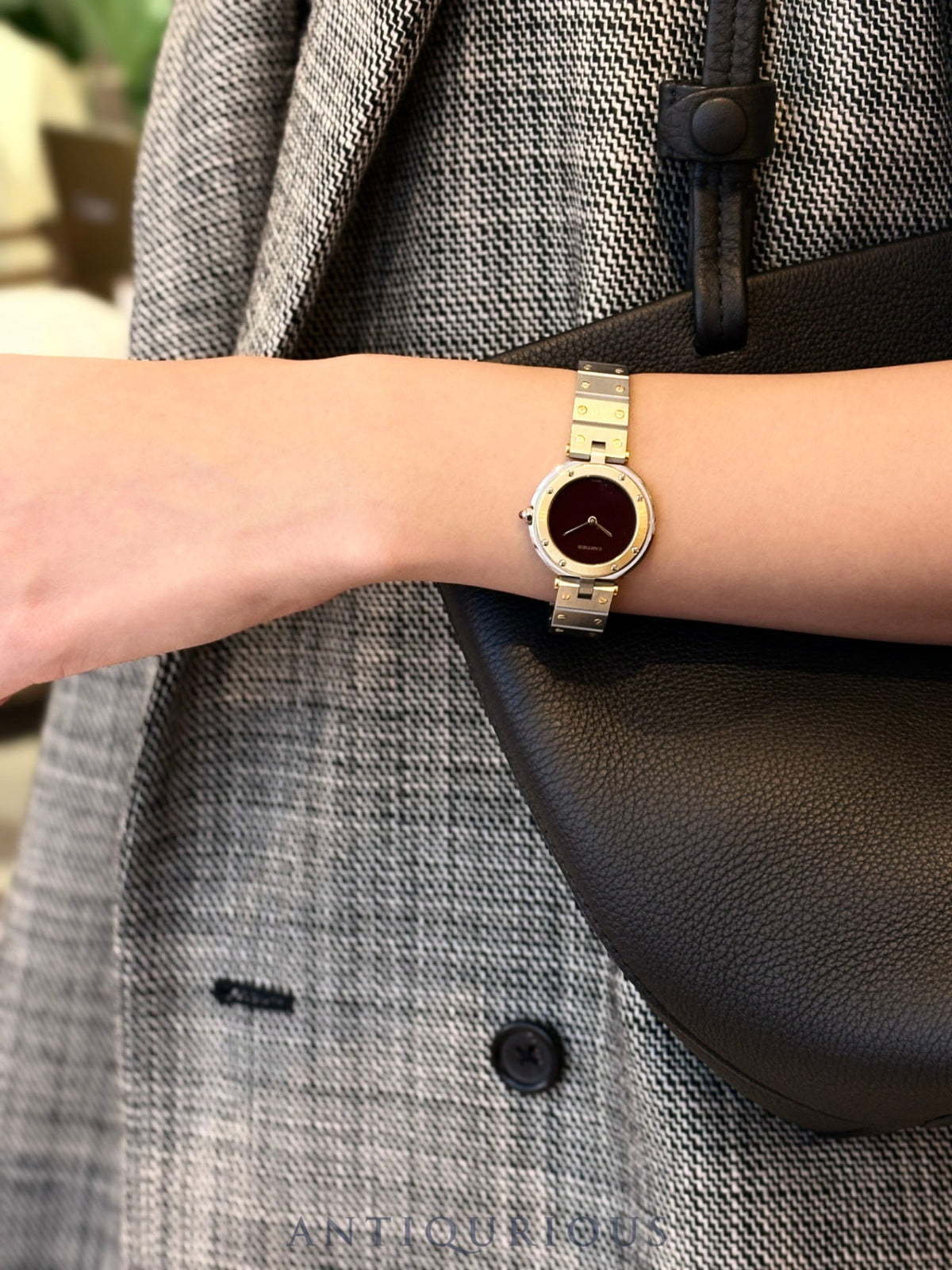 Cartier Santos Vendome SM 84041188 / 81913 Quartz SS/YG SS/YG Bordeaux Garnet Dial (SWISS marking) Complete service performed at Cartier boutique