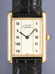 Cartier Must Tank LM W1002653 / 590005 Quartz Cal.90 SV925 Leather Genuine Pin Buckle (GP) Straight Roman Dial (SWISS marking) Overhauled