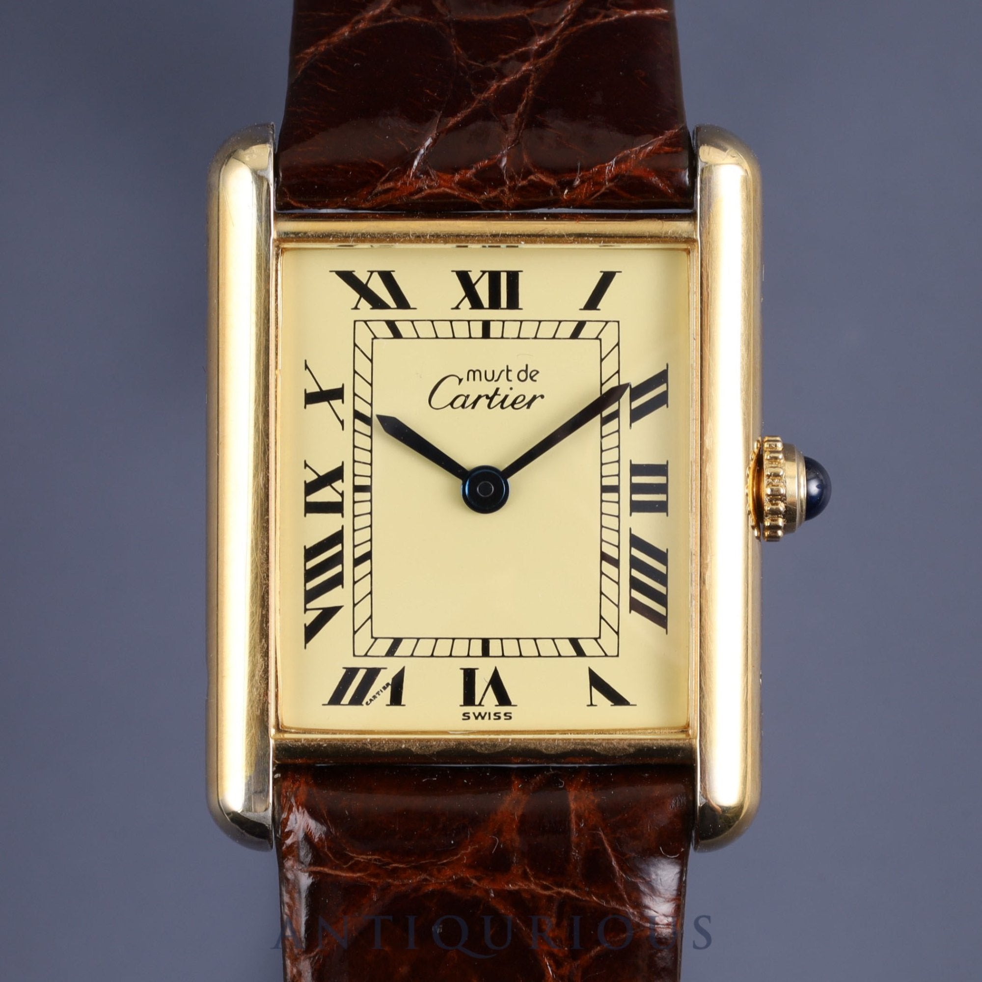 Cartier Must Tank LM 590005 Quartz SV925 Leather Buckle (GP) Ivory Roman Dial Box Warranty (1994) Complete service (full maintenance) completed at Cartier boutique