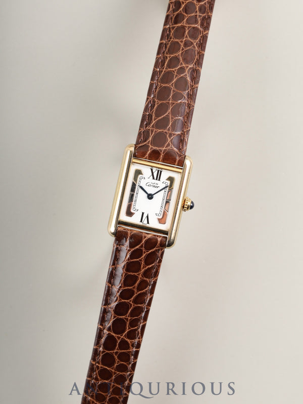 Cartier Must Tank SM W1006354 / 1613 Quartz Caliber 057 SV925 Leather Strap with Genuine D-Buckle (GP) Side Trinity Dial (SWISS Marking) Circa 1996-1998 Overhauled