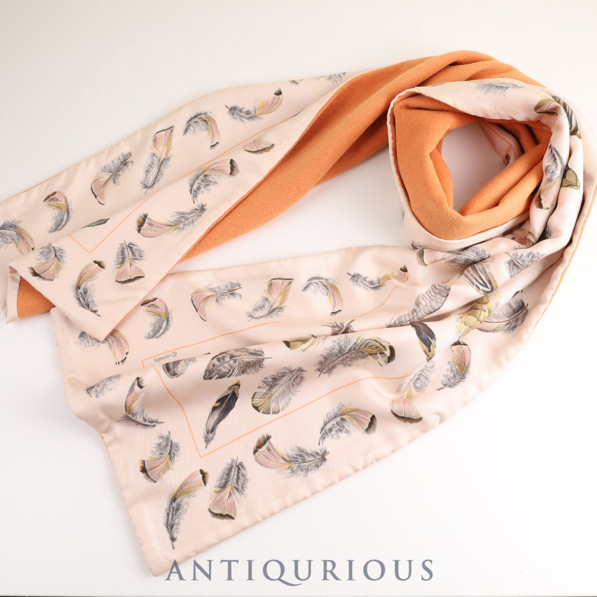 エルメス マフラー アンゴラ100% / SILK100% フェザー オレンジ  