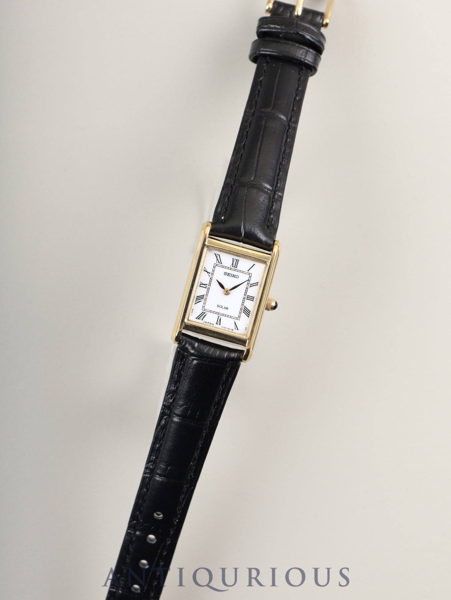 Seiko SUP250P/V115-0BD0 North American Exclusive Import Model, Solar, GP/SS Leather, Genuine GP Buckle, White Roman Dial, Overhauled