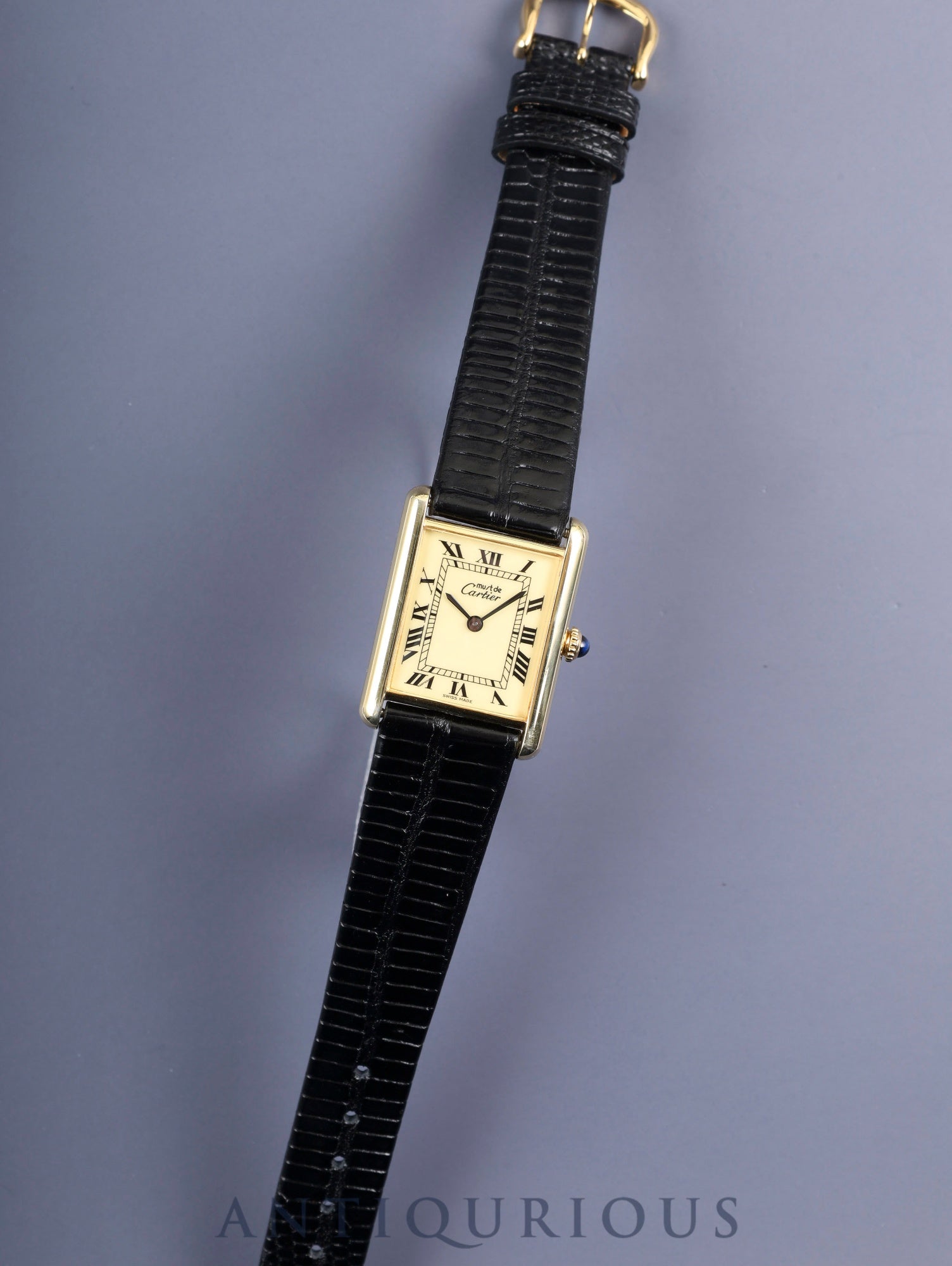 Cartier Must Tank LM, manual winding, SV925, leather, genuine buckle (GP), ivory Roman dial, complete service (full maintenance) completed at a Cartier boutique.