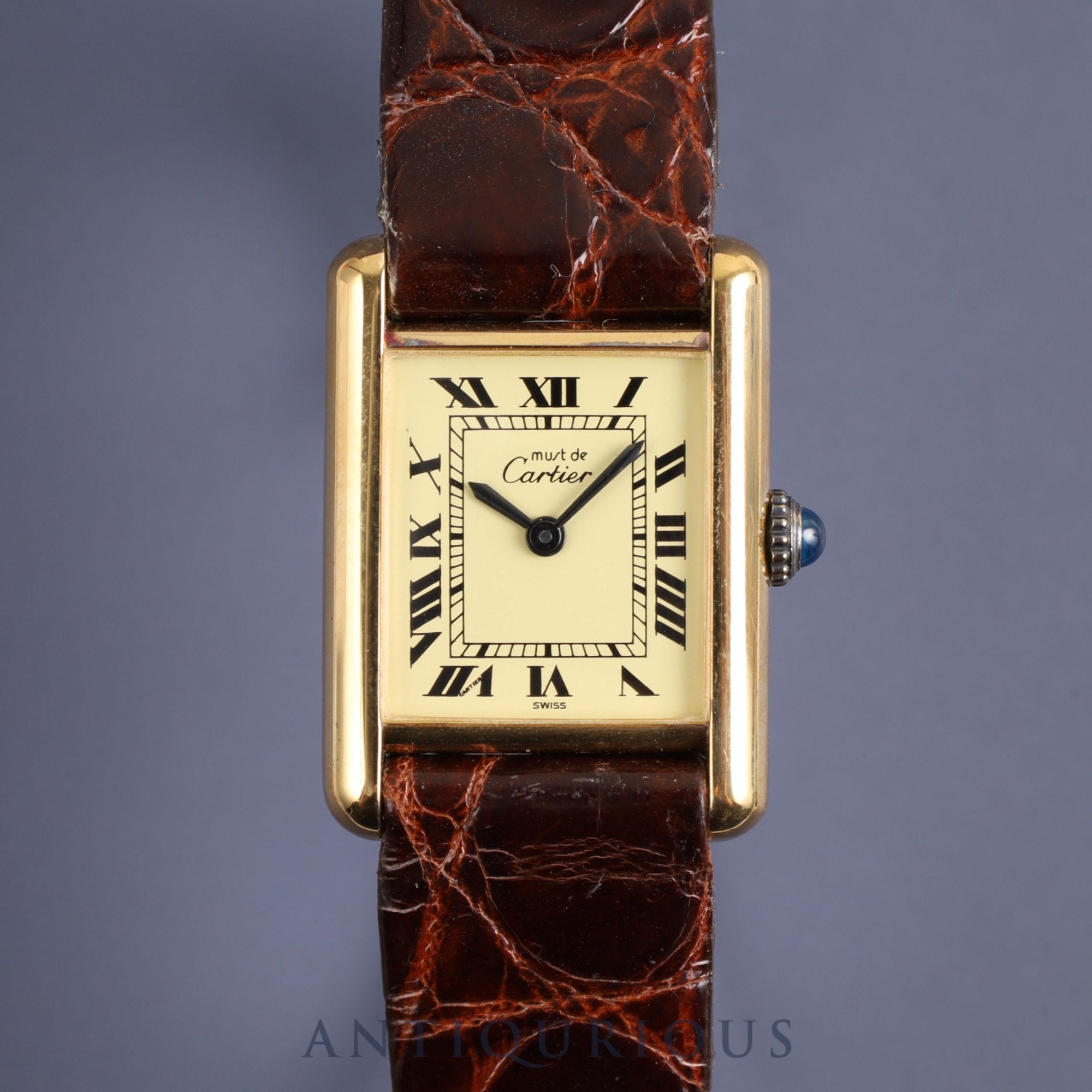 Cartier Must Tank SM Manual winding Cal.78-1 SV925 Leather Genuine buckle (GP) Ivory Roman dial Overhauled