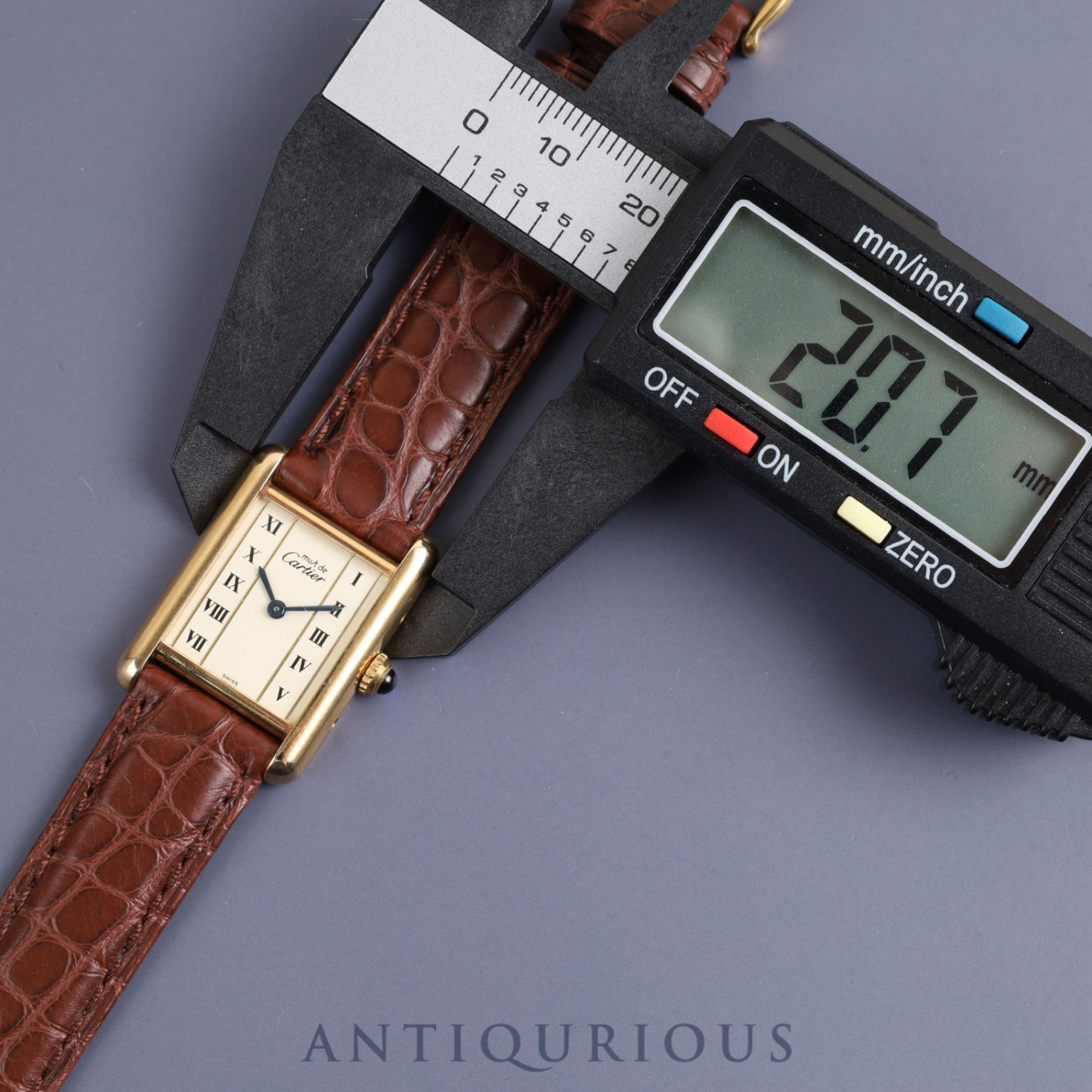 Cartier Must Tank SM1613 Quartz Cal.057 SV925 Leather Genuine Buckle (GP) Straight Roman Dial Overhauled