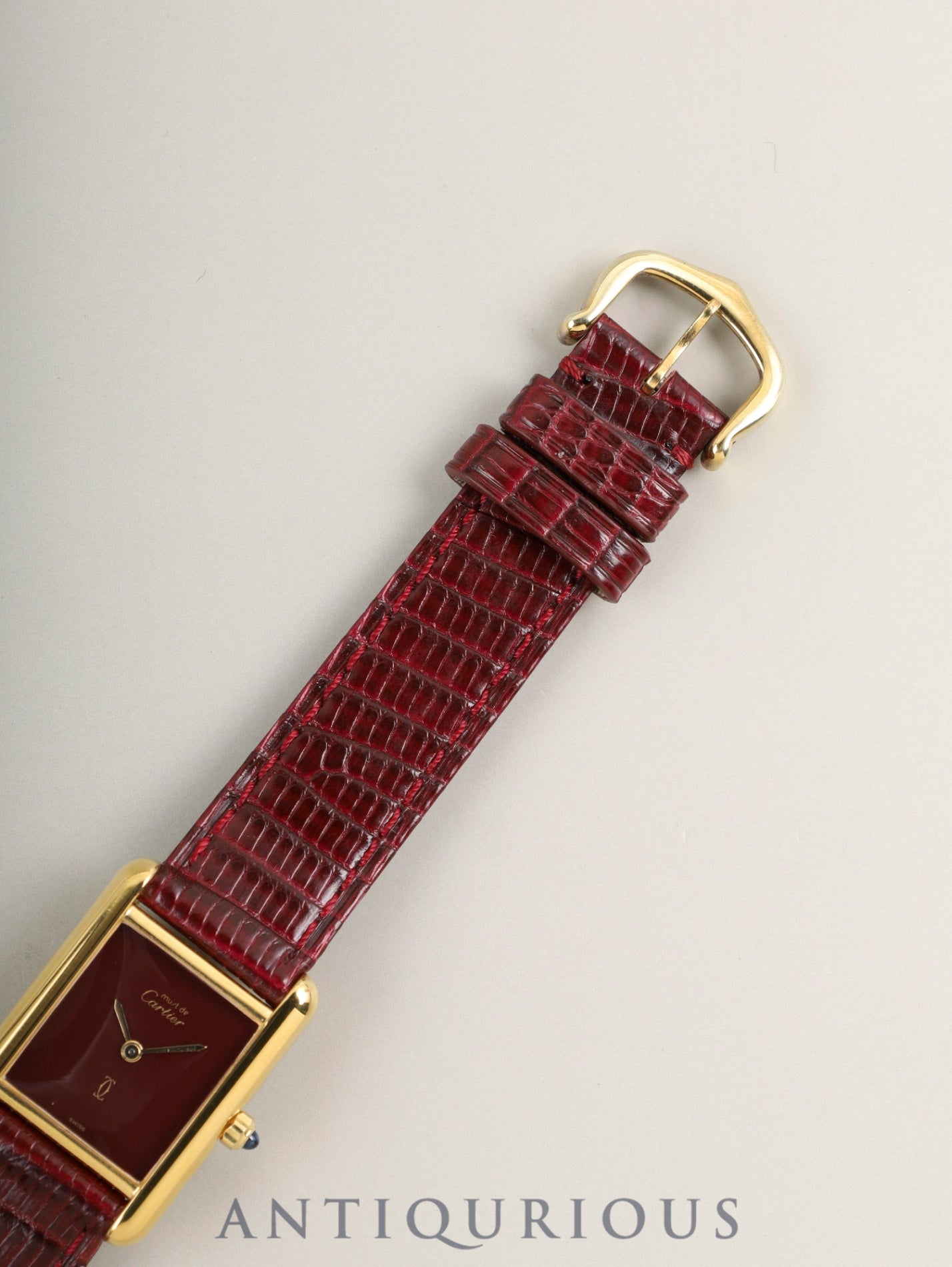 Cartier Must Tank SM 3 66001 Quartz Cal.66 SV925 Leather Original Pin Buckle (GP) Garnet Dial / Bordeaux Dial (SWISS marking) Overhauled, Polished