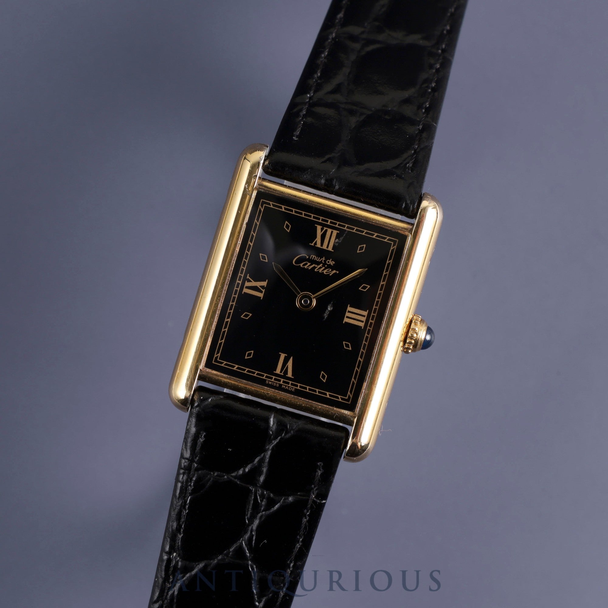 Cartier Must Tank LM 590005 Quartz SV925 Leather Genuine Buckle (GP) Black Roman Dial Complete service (full maintenance) completed at Cartier boutique