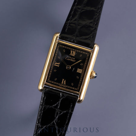 Cartier Must Tank LM 590005 Quartz SV925 Leather Genuine Buckle (GP) Black Roman Dial Complete service (full maintenance) completed at Cartier boutique