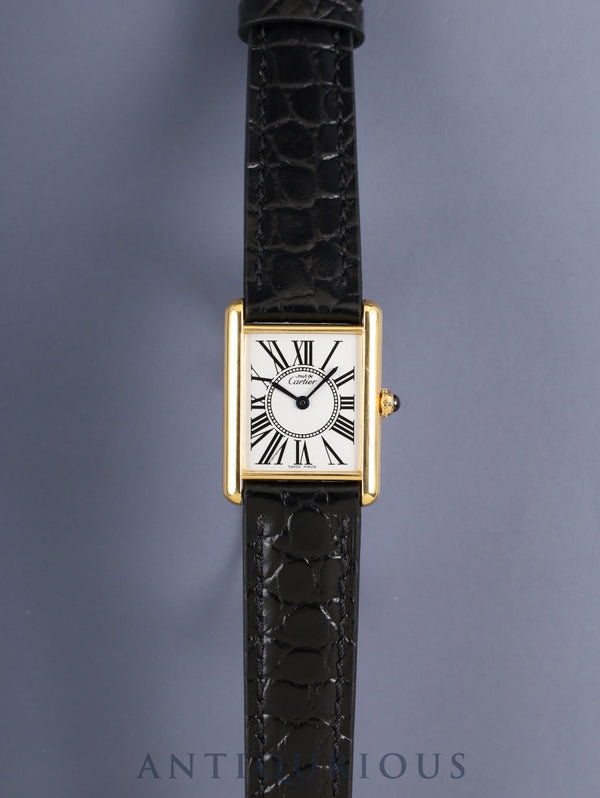 Cartier Must Tank LM 590005 Quartz SV925 Leather Original Pin Buckle (GP) Opaline Dial (SWISS MADE) Polished, Complete Service at Cartier Boutique