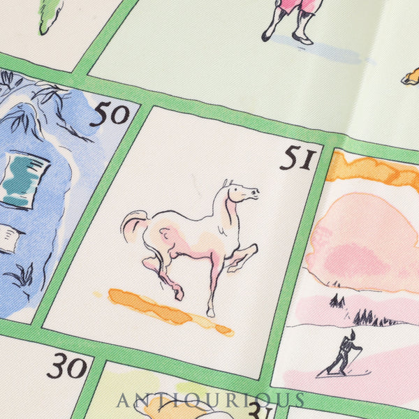 エルメス スカーフ カレ90 LES JEU DES PETITS BONHEURS  小さな幸せのゲーム  グリーン SILK100％