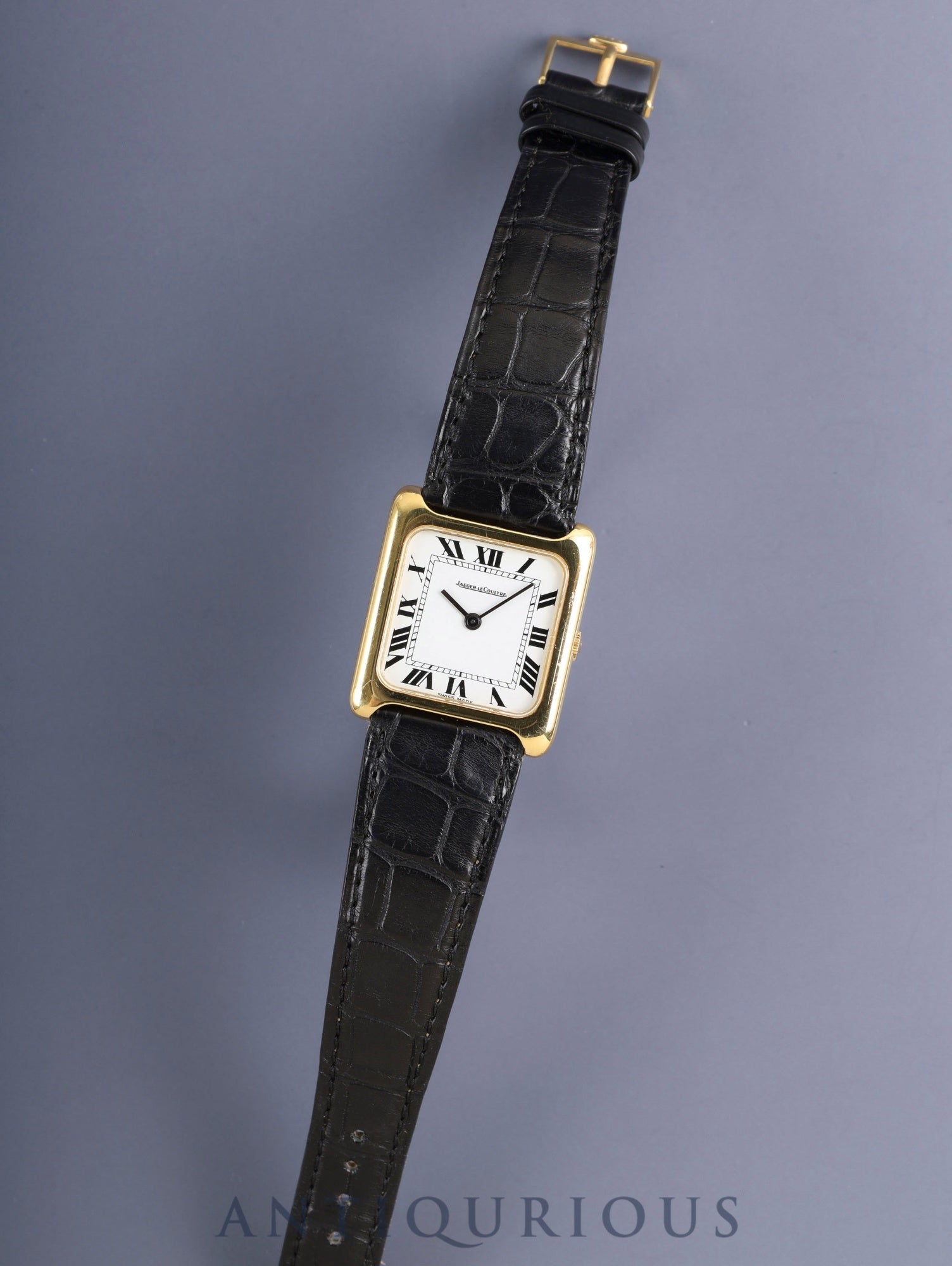 Jaeger-LeCoultre Square Case 9117.21 Manual Winding 750YG Leather Original Buckle (GP) White Roman Dial Overhauled