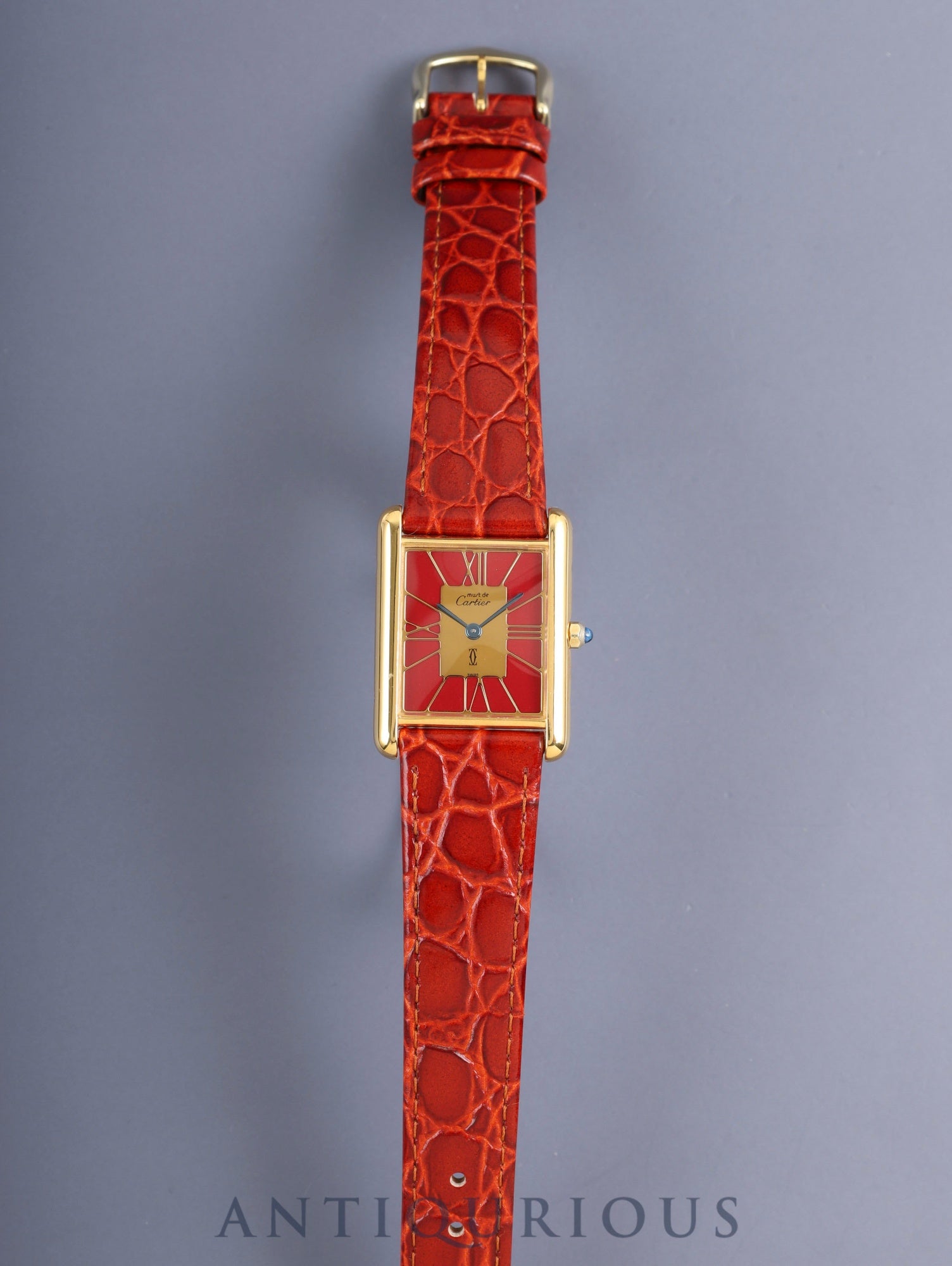 Cartier Must Tank LM 3919423 / 6 81006 Quartz Cal.81 SV925 Leather Genuine Pin Buckle (GP) Garnet Cloisonné Dial (SWISS) Warranty (1989) Booklet Overhauled Polished