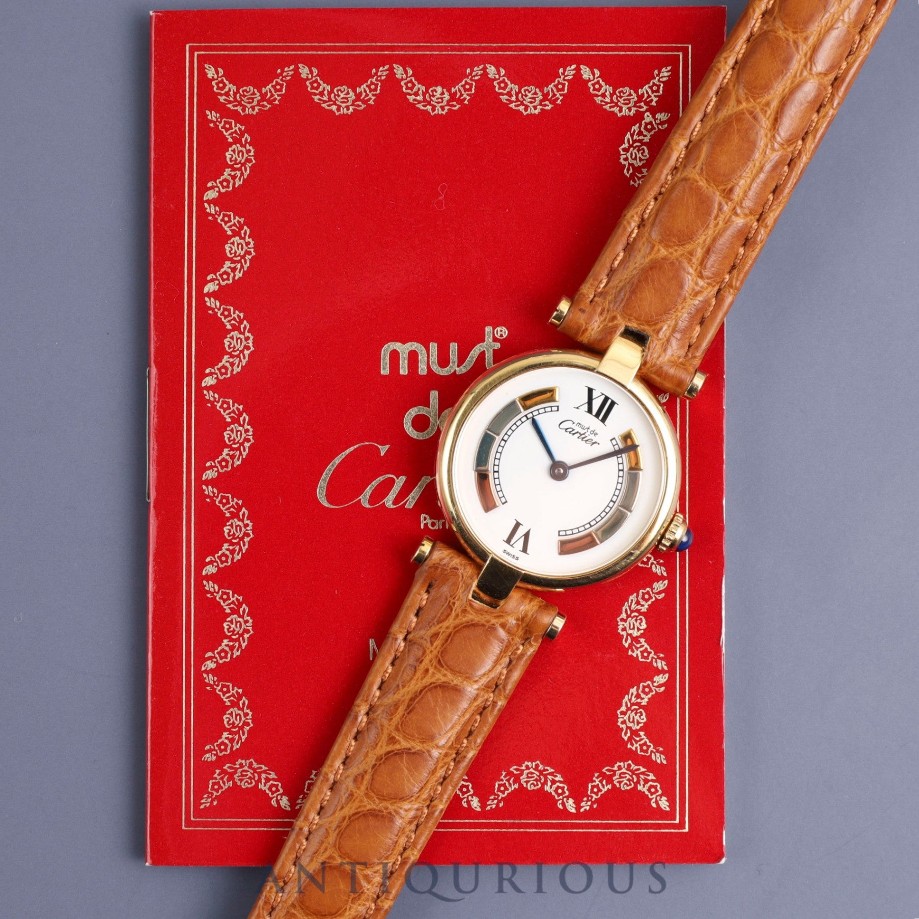 Cartier Must Vendome VLC SM 590004 Quartz Cal.90 SV925 Leather Genuine D Buckle (GP) Trinity Dial Booklet Overhauled