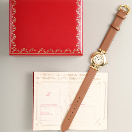 カルティエ マストコリゼ W1000653 / 590002 クォーツ Cal.90.06 SV925 革 純正ピンバックル（GP）アイボリーローマン文字盤 箱 冊子 保証書（無記載）オーバーホール済み