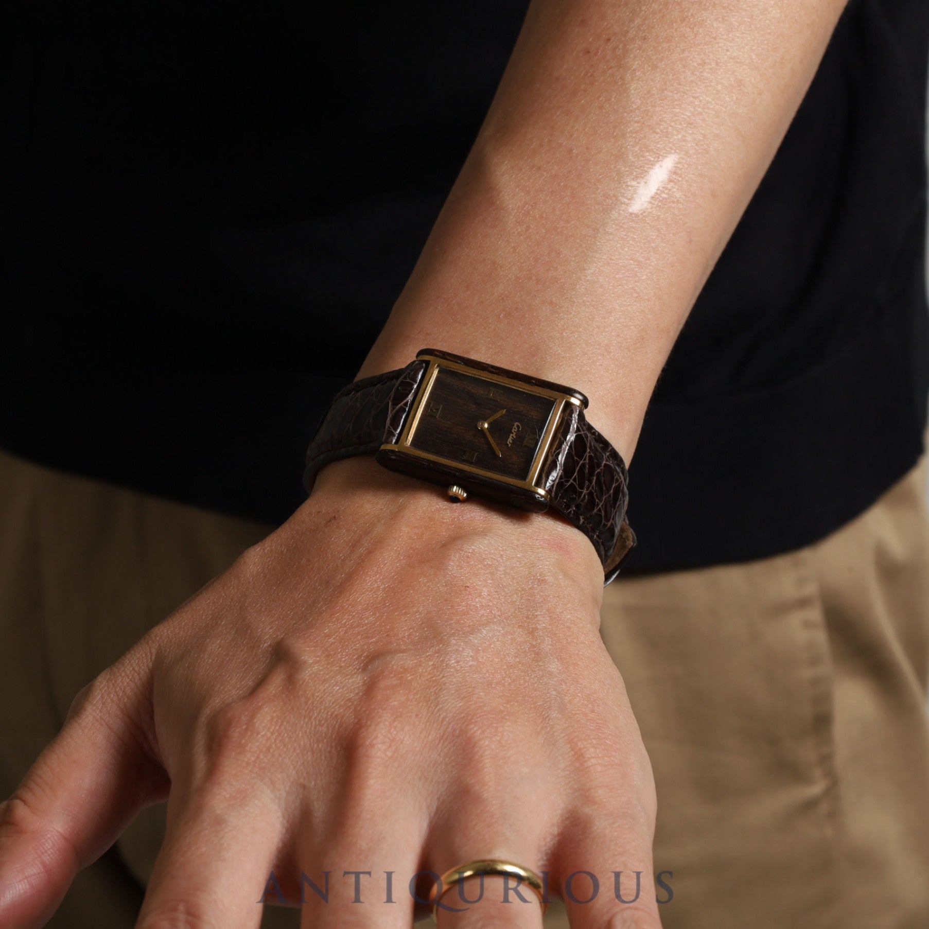 CARTIER カルティエ ORGANIC TANK WOOD オーガニックタンクウッド 21611 手巻き Cal.78-1 GP 革 ウッド文字盤 1975～1976年製 カルティエブティック限定3,000本