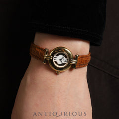 Cartier Must Colisee 590002 Quartz Caliber 90.06 SV925 Leather Watch with Genuine D-Buckle (GP) Side Trinity Dial Overhauled