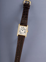 Cartier Must Tank LM 1615 Quartz Cal.90 SV925 Leather Genuine Pin Buckle (GP) Opaline Dial (SWISS marking) Overhauled Polished